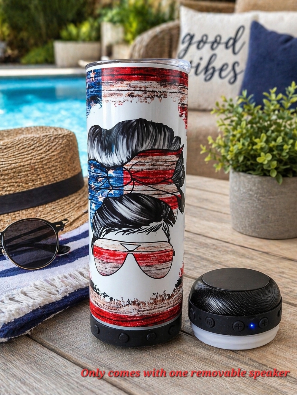 NEW Summer AMERICAN FLAG Womens Bbq JULY 4th Cup Bluetooth SPEAKER DRINK TUMBLER